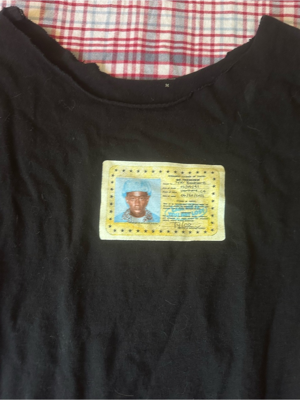 Tyler The Creator Black Graphic Men’s T-Shirt with Yellow ID Patch Print
